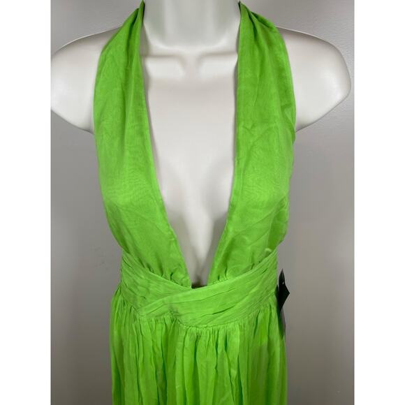 RETROFETE Zion Silk Chiffon Sheer Halterneck Lime Green Maxi Dress Size XS - Picture 5 of 14